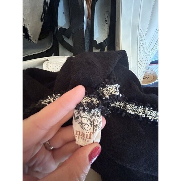 Naif Petite PM Tie Cardigan Sweater Knit Blak Detailed Trim Corporate Witchy - Picture 6 of 7